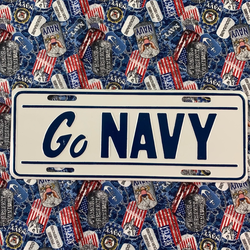 Go Navy Blue and White License Plate Sign.